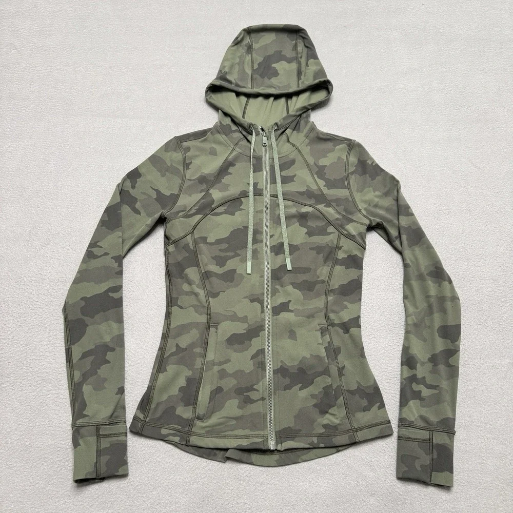 Lululemon Define Jacket Womens 6 Green Camo Full Zip Athletic‎ Yoga Running